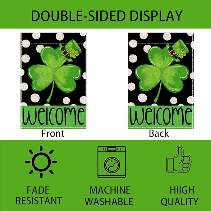 St Patricks Day Garden Flags Decorations,12x18 Double Sided Saint Patricks Yard Outdoor Decor Shamrock Decoration Party Anniversary House Front Yard Lawn Outside Decors Garden Flag