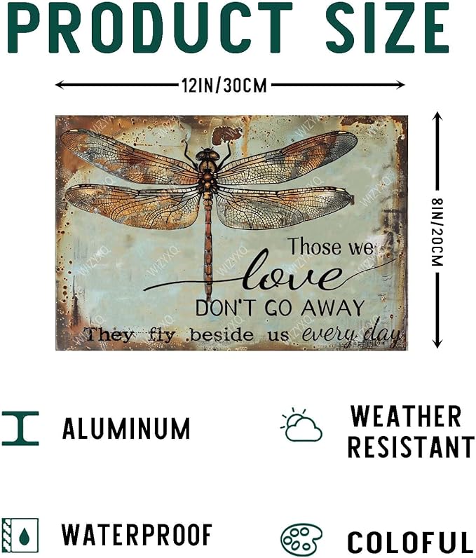 Funny Dragonfly Metal Signs Those We Love Don's Go Away They Fly Vintage Tin Sign Retro Garden Decor for Home Farmhouse Yard Garden Shop Cafe Indoor Outdoor 8×12 Inches