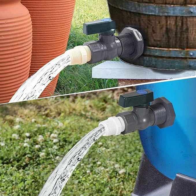 4 Pack Rain Barrel Spigot Kit with PVC Bulkhead Fitting Water Barrel Spigot Garden Hose Bulkhead Fitting with Hose Faucet Adapter and Thread Seal Tape for Garden,Aquariums,Water Tanks,Tubs,Pool