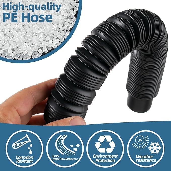 1.25" Diameter Rain Barrel Connector Hose Connect Downspout Diverter to Rainwater Barrel or Link 2 Rain Water Barrels to Store More Water for Home Garden Outdoor Chores
