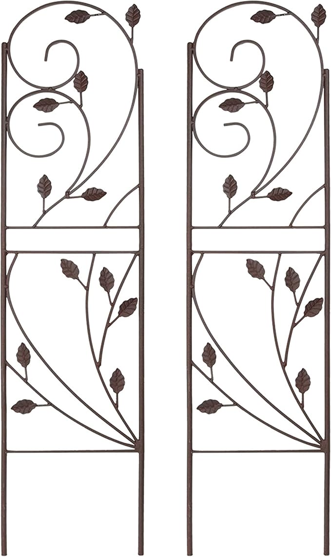 Sunnydaze 32-Inch Rustic Plant Design Outdoor Garden Trellis - Metal Wire Plant Support Trellis for Climbing Plants - Brown - Set of 2