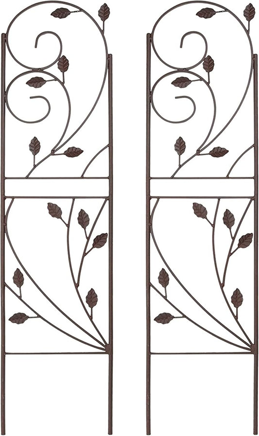 Sunnydaze 32-Inch Rustic Plant Design Outdoor Garden Trellis - Metal Wire Plant Support Trellis for Climbing Plants - Brown - Set of 2