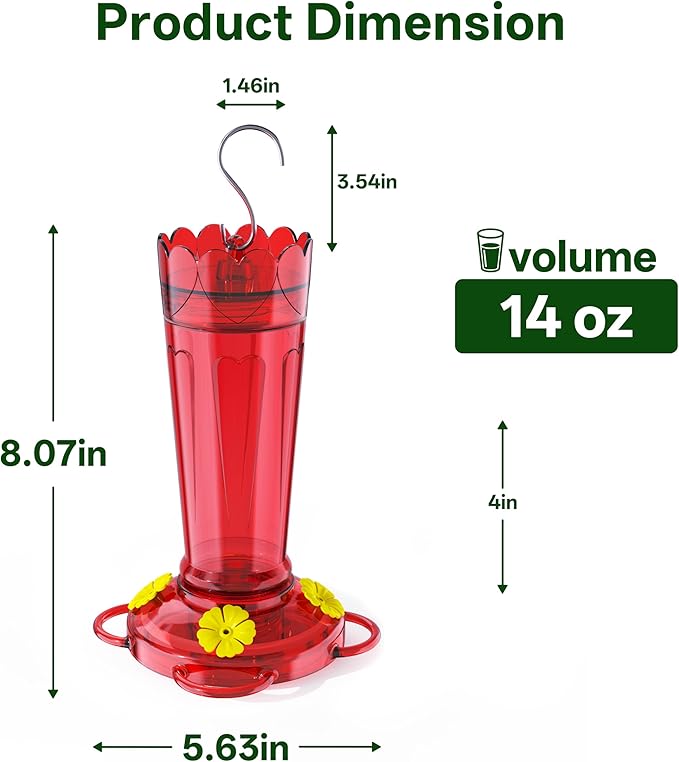 Plastic Hummingbird Feeders for Outdoors, 2-Pack 14 oz Ant & Bee Proof Hummingbird Feeder, Leak-Proof Nectar Feeders with 4 Feeding Ports and Perches, Gifts for Mom, Birdlovers-Red