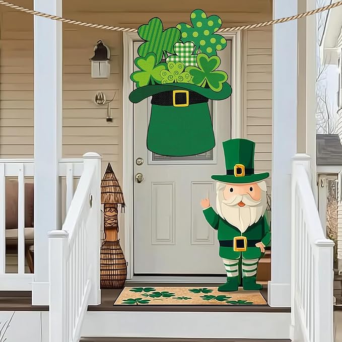 Heyfibro St Patrick's Day Garden Flag Banner Double Sided 13.4x18.9 Inch Shamrocks Green Hat Garden Flag Clover Yard Flags for Outside House Farmhouse Holiday St Patricks Outdoor Decorations