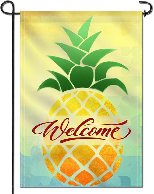 Anley Double Sided Premium Garden Flag, Cartoon Pineapple Welcome Spring Summer Decorative Garden Flags for Home Decor - Weather Resistant & Double Stitched Yard Flags - 18 x 12.5 Inch