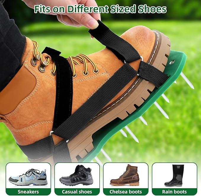 Ohuhu Lawn Aerator Shoes with Hook & Loop Straps, All New Unique Design Free-Installation Heavy Duty Spiked Aerating Sandals, One-Size-Fits-All for Yard Patio Lawn Garden