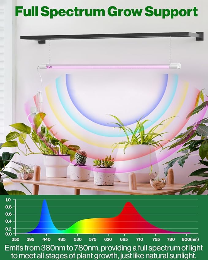 Sunco 3ft Grow Light LED, 30W, Full Spectrum, for Seed Starting, Seedling, Indoor Plants, Plug in Suspended Fixture, Link Up to 4, Inline Switch, UL/ETL 2 Pack.