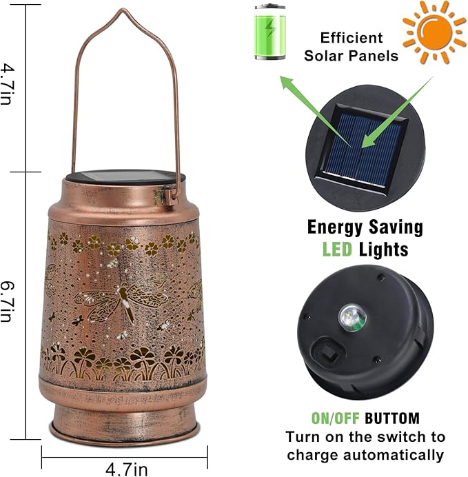 Dragonfly Solar Lanterns Outdoor Waterproof, Mother Day Gifts, Birthday Gifts for Women, Mom, Grandma, Hanging Solar Lights for Yard, Patio, Porch, Garden Decor