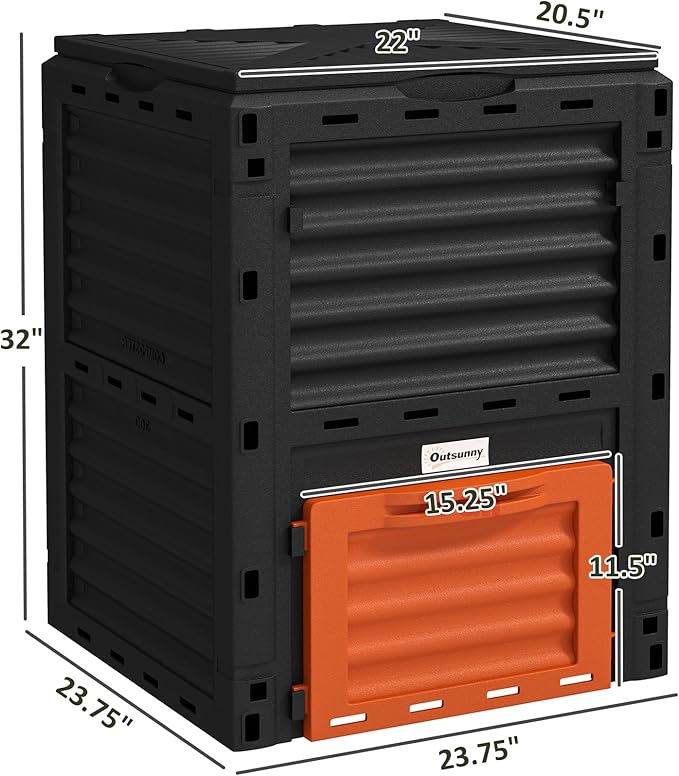 Outsunny Garden Compost Bin 80 Gallon Outdoor Large Capacity Composter Fast Create Fertile Soil Aerating Box, Easy Assembly, Orange
