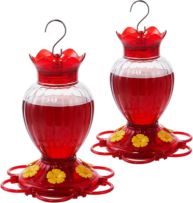 Hummingbird Feeder 20 oz [Set of 2] Plastic Hummingbird Feeders for Outdoors, with Built-in Ant Guard and Bee Proof - 6 Feeding Ports - Wide Mouth for Easy Filling/2 Part Base for Easy Cleaning