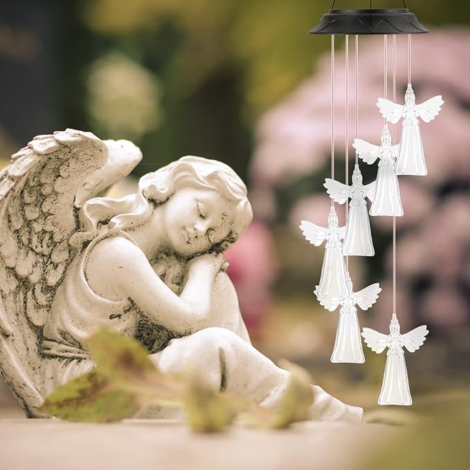 Birthday Gifts for Women Mom Grandma, Gardening Gifts for Women, Angel Solar Wind Chimes for Outside, Wind Chimes Outdoor Waterproof, Solar Lights Outdoor Decorative for Garden Patio Yard