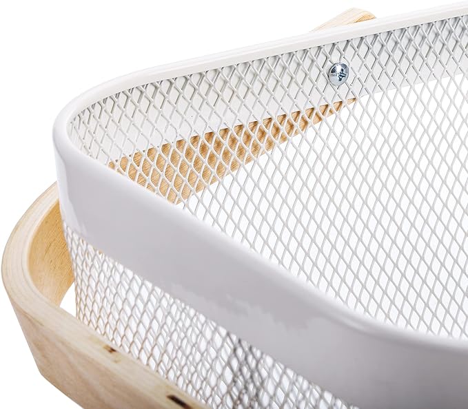 ZEAYEA Mesh Storage Basket with Handle, Garden Harvest Basket, Mesh Fruit Basket Bin for Gathering Vegetables, Multi-functional Metal Wire Basket for Kitchen Garden Picnic Cabinet, White