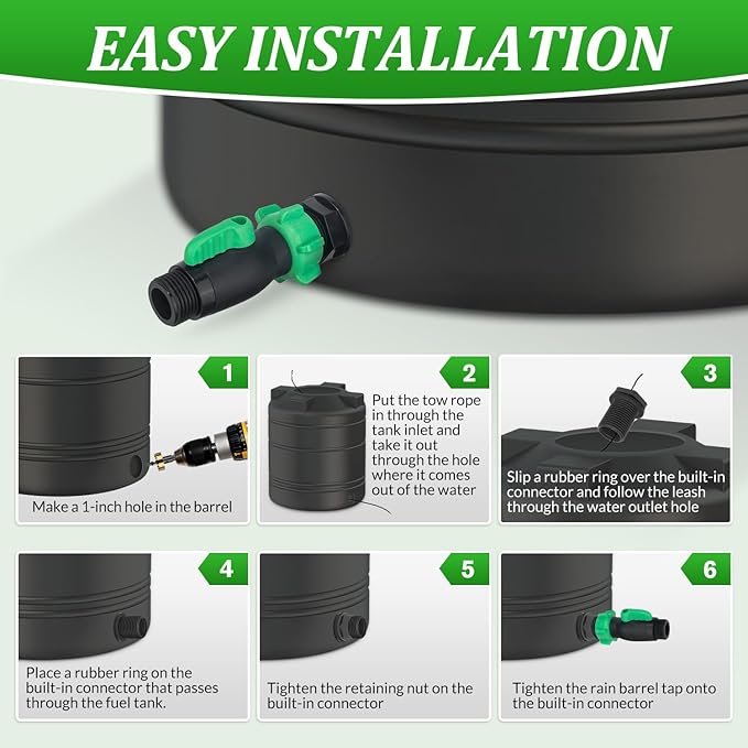 2 Pack Rain Barrel Spigot Kit, 3/4" GHT Heavy Duty Plastic Water Hose Shut Off Valve with Bulkhead Fitting, Garden Hose Shut Off Valve with 4 Gasket, 2 Traction Rope and Tape