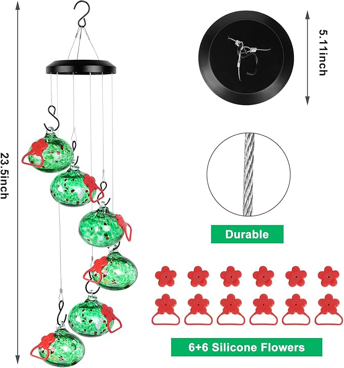 Charming Wind Chimes Hummingbird feeders for Outdoors Hanging ant and bee Proof,Never Leak,Perfect Garden Decor for Outside(Green)…