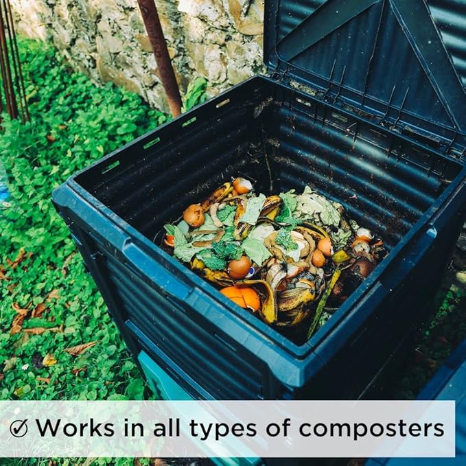 Dr. Connie’s Compost Plus – 100X Concentrated Starter & Accelerator | Natural Microbe Activator for Bins, Tumblers & Piles | Odor Control Garden Waste Additive (Indoor & Outdoor)