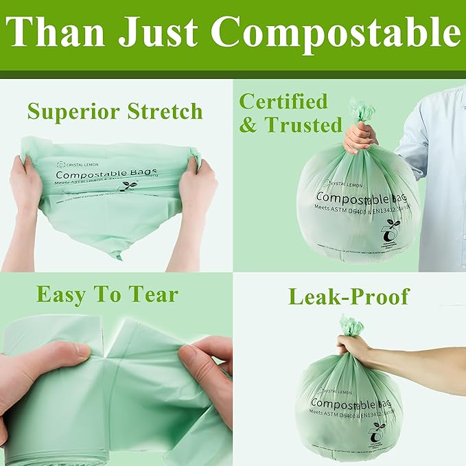 C Crystal Lemon 50 Count Biodegradable Kitchen Food Waste Bags - 6 Gallon Scraps Bags - Heavy Duty Compostable Waste Bags for Kitchen - Unscented Trash Bags 6 Gallon for Yard, Food (Pack of 2)