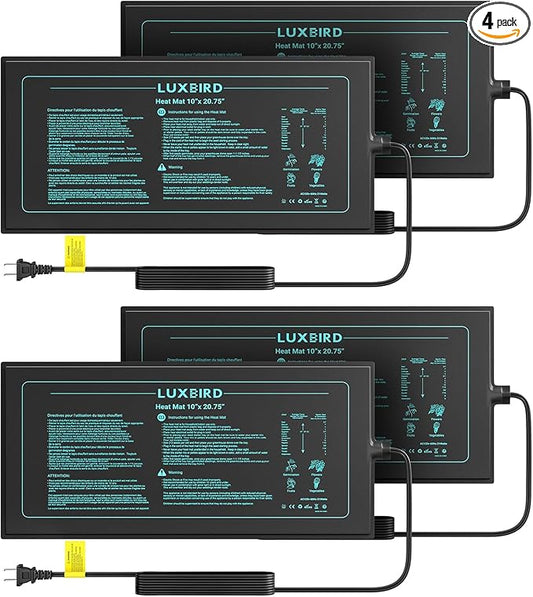LUXBIRD Seedling Heat Mat 4 Pack 10"x 20.75" UL & MET Certified, Heating Film Warm Hydroponic Heating Pad for Germination, Indoor Gardening, Greenhouse