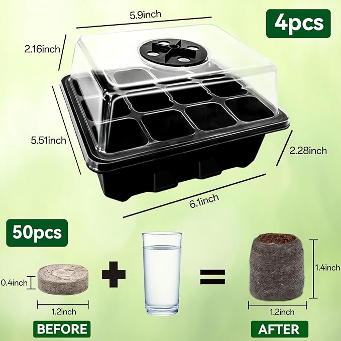 Halatool Seedling Trays Seed Starter Kit- Plant Germination Tray with Dome and Tray Base for Growing and Cloning (4 Set-Black)