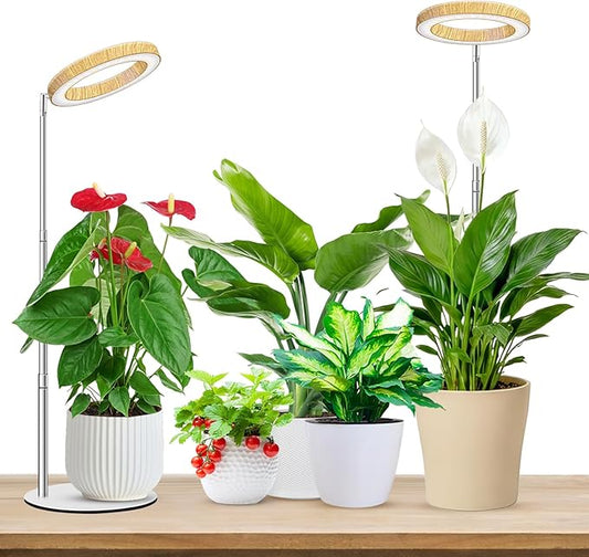 Plant Grow Light, Full Spectrum 6.3in Plant Light for Indoor Growing, Height Adjustable 9.8"-37.4" with Auto Timer 6/12/16Hrs, 3 Optional Spectrums, 5 Brightness, Wood Grain Desk Growing Lamp