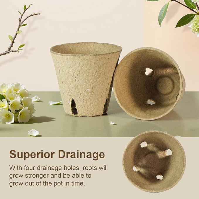 Peat Pots, Biodegradable Pots for Seedlings with Drain Holes, Garden Plant Nursery Pots for Plants, Vegetables,Fruits and Herb (26)