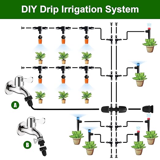 260 FT Drip Irrigation System Kit, Automatic Garden Watering System with 2/5" & 1/4" Tube for Greenhouse, Lawn, Raised Bed, Micro Misting Plant Sprinkler System, Adjustable Drip Emitters