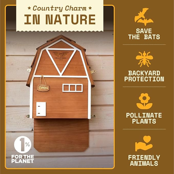 WildYard Big Bat Barn - 3-Chamber, Large Bat House - Brown, Cedar - Weather-Resistant Ventilation & Wildlife Shelter - Textured Landing Pad & Wall-Mount Roost Kit