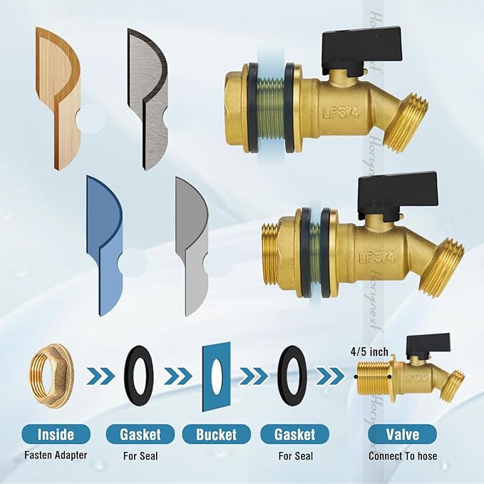 GHT 3/4 rain barrel spigot kit, brass water spigot accessories for 5/25/50/55 gallon bucket, garden hose adapter bulkhead fitting and diy rain barrel kit