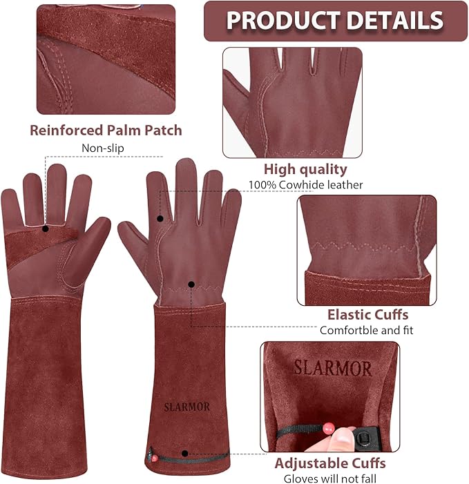 Long Gardening-Gloves Women/Men-Thorn proof Rose Pruning Heavy Duty Gauntlet, Best Garden Gifts for Gardener-L
