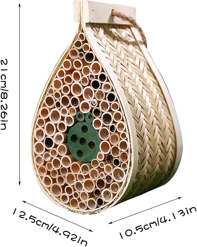 Mason Bee House, Pollinating Palace，Hanging Wooden bee House Habitat with Bamboo Tubes for The Garden and Yard Bee Hotel for Pollinators