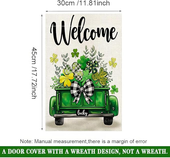 St Patricks Day Truck Garden Flag 12x18 Inch Double Sided Outside Shamrocks Clovers Welcome Yard Flag for Outdoor Farmhouse Holiday Outside Decoration