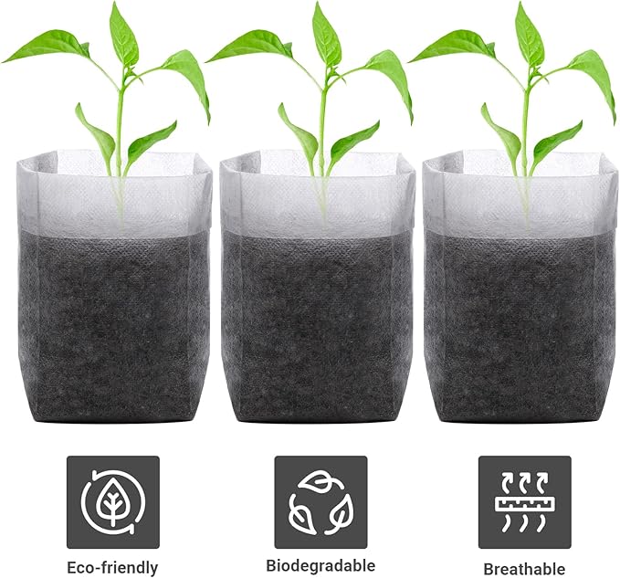 GREANER Biodegradable Seed Nursery Bags - 6.6x7.8 inches, 100PCS Non-Woven Plants Grow Bags for Vegetables, Fabric Seedling Pots Plants Pouch for Flower Fruit Tree, Garden Agricultural Supply