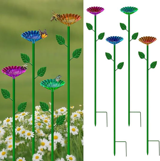 Bee Watering Station, 4 Pack Bee Baths for Garden Metal Bee Feeder with Colorful Flower Design, Butterfly Water Feeder Bowl for Outdoor Garden Yard Decor