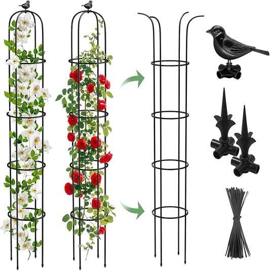 6.2ft Garden Obelisk Trellis for Climbing Plants Rustproof Metal Pipe with Heavy Duty Plastic Coated Garden Outdoor Indoor Potted Plant Support for Clematis Vine Jasmine Support