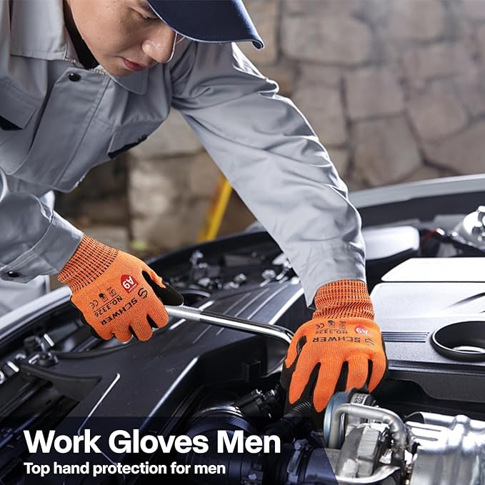 Schwer ProGuard Highest Level Cut Resistant Work Gloves PR3326 for Extreme Protection，ANSI A9 Cut Gloves with Reinforced Thumb, Non Slip, Durable, Touch-screen, Orange 120 Pairs, M