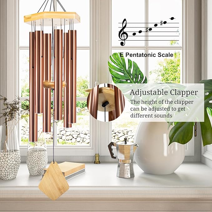 Wind Chimes Outdoor Deep Tone, Wind Chime for Outside, Memorial WindChimes with Hook as Gifts for Mother's Day/Housewarming/Christmas, Patio, Garden, Yard, Home Décor, Copper