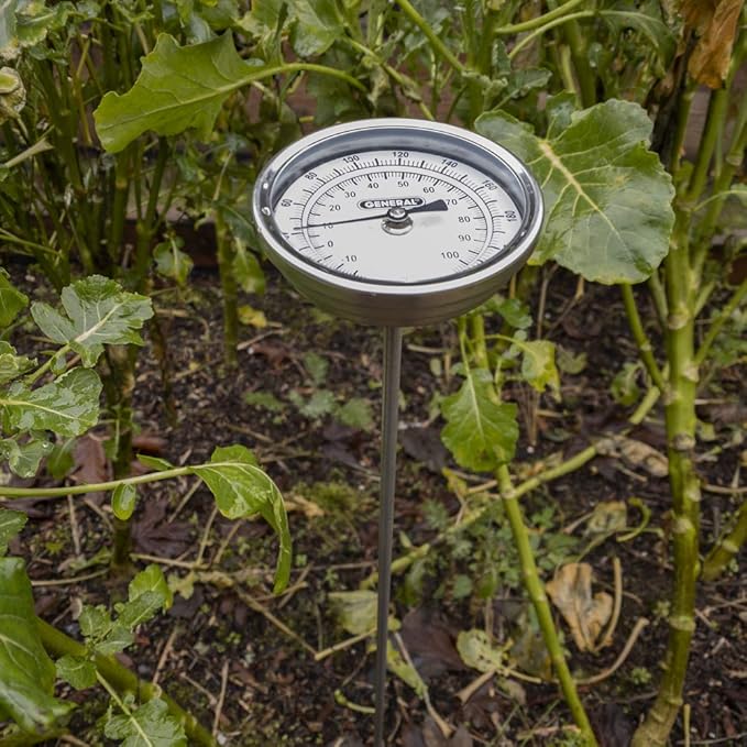 General Tools Analog Soil Thermometer #T300-36, Long Stem 36 Inch Probe, 0° to 220° F (-18° to 104° C) Range, Ideal for Taking Ground and Soil Temperature for Composting and Gardening, Silver
