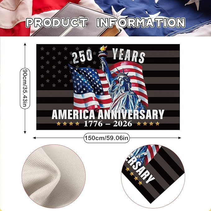 250 Years America Garden Flag, 3x5Ft 250th Anniversary USA Patriotic Outdoor Flags, 1776-2026 Commemorative Double Sided 3-Ply Banner Decorations Gift for Family Friends