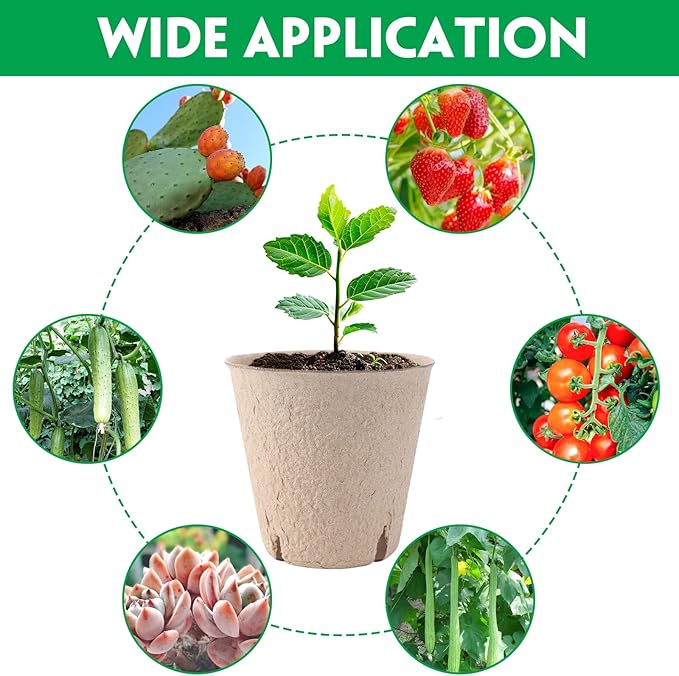 100 Pack Peat Pots for Seedlings, 3.15 Inch Plant Starter Cups with Drainage Holes, Garden Germination Nursery Pots with 30 Plant Labels, 2 Transplant Tools for Herb, Vegetables, Plants