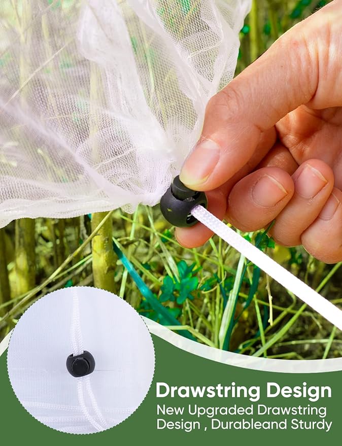 Bird Netting for Garden Protection - 4 Pack Garden Netting Pest Barrier with Drawstring,3.3Ft x 2.7Ft Mosquito Net Tomato Protective Cover Garden Plant Netting for Cicadas Vegetables Blueberry Bushes