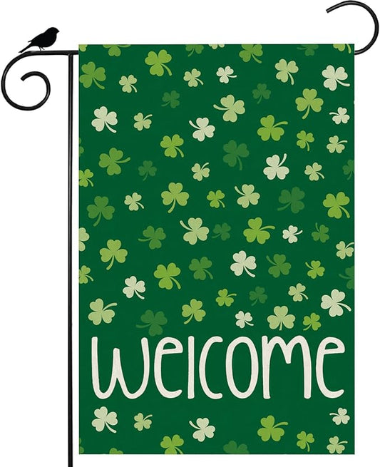 Welcome St. Patrick's Day Green Shamrocks Clovers Garden Flag Yard Flag 12x18 Inch Double Sided Small Mini Yard Outdoor Outside Holiday Decoration