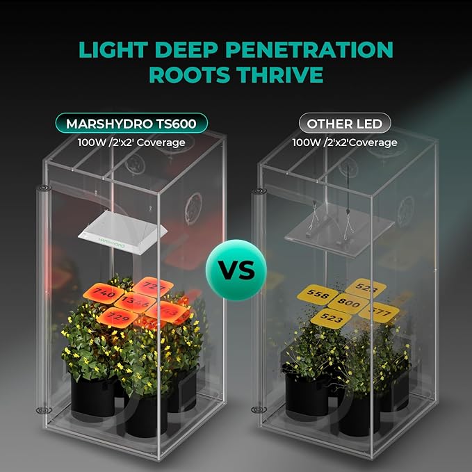 MARS HYDRO TS600 100W LED Grow Light for Beginners, New Diodes Layout Full Spectrum Growing Lamps for Indoor Plants Hydroponic Seed Starting Vegetables Bloom in 2x2 Grow Tent