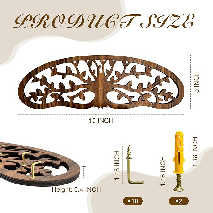 Herb Drying Rack - Wall Mounted Tree Design Holds 11 Bouquets, Space Saving Kitchen Herb & Flower Dryer, Rustic Wooden Hanging Decor for Gardeners, Crafters (dark brown)