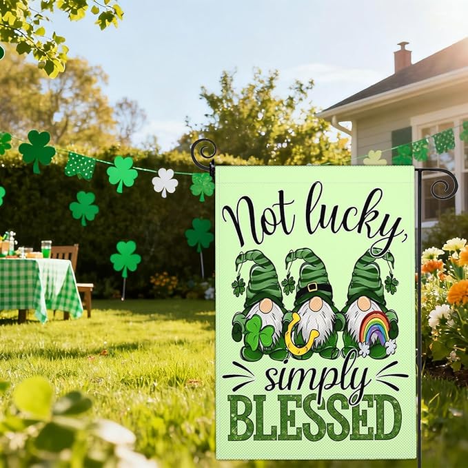 Happy St Patricks Day Garden Flag St Patrick's Day Yard Sign Garden Flags for Outside 12x18 Double Sided Shamrock Lucky Irish Blessing Signs Outdoor Decorations