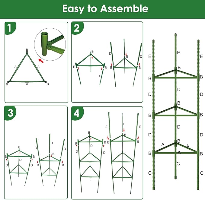 CEWOR Tomato Cage - 6 Pack Tomato Cages for Garden, 51.2inch Tall Tomato Trellis Triangle Stakes for Climbing Plants Outdoor, Plant Support Cages Structure for Pots, Raised Garden Bed, Vegetables