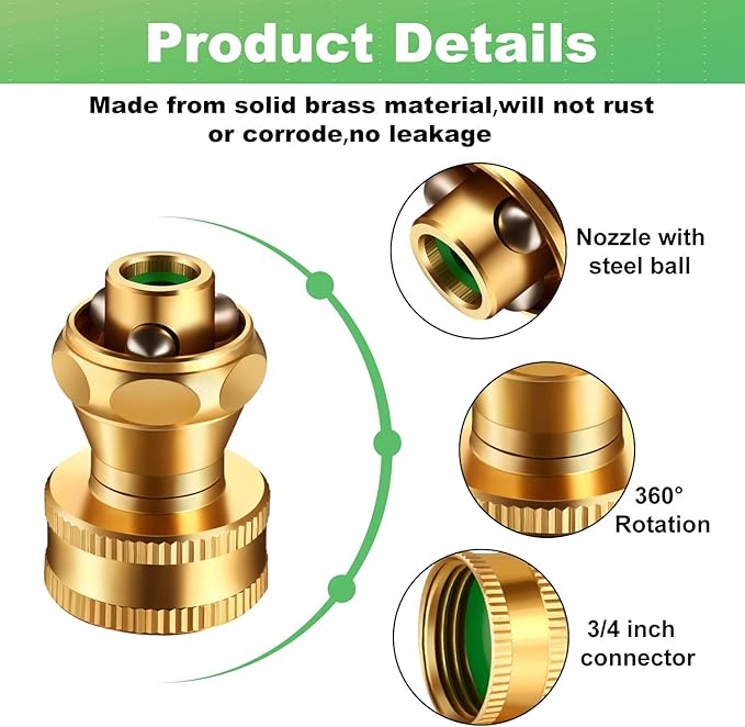 Hotop Big Shot Nozzle Power Brass Hose Nozzle Adjustable Twist Sprayer for Garden (3, 3/4inch)