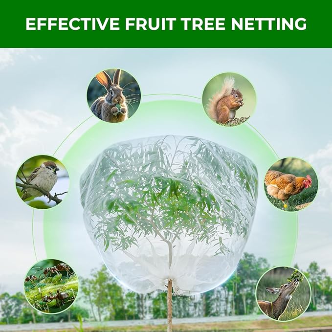 Fruit Tree Netting with 2-Way Zipper & Drawstring - 4'x6' Garden Plant Net Pest Barrier to Prevent Cicadas Bird Squirrel Deer - Bug Protection for Blueberry Tomato with Fine Mesh Insect Cover (2 Pack)