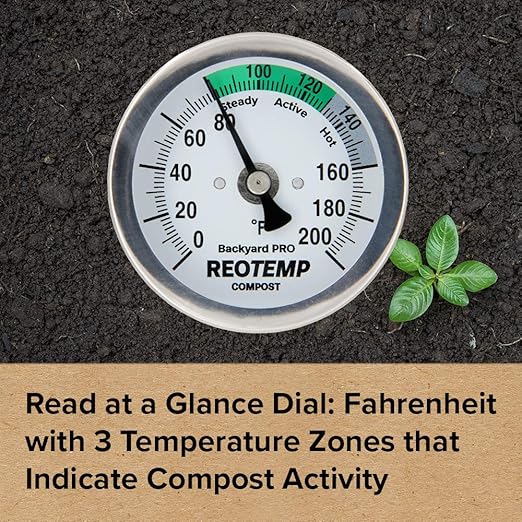Reotemp 36 Inch Fahrenheit Backyard Pro Compost Thermometer with Digital Composting Guide