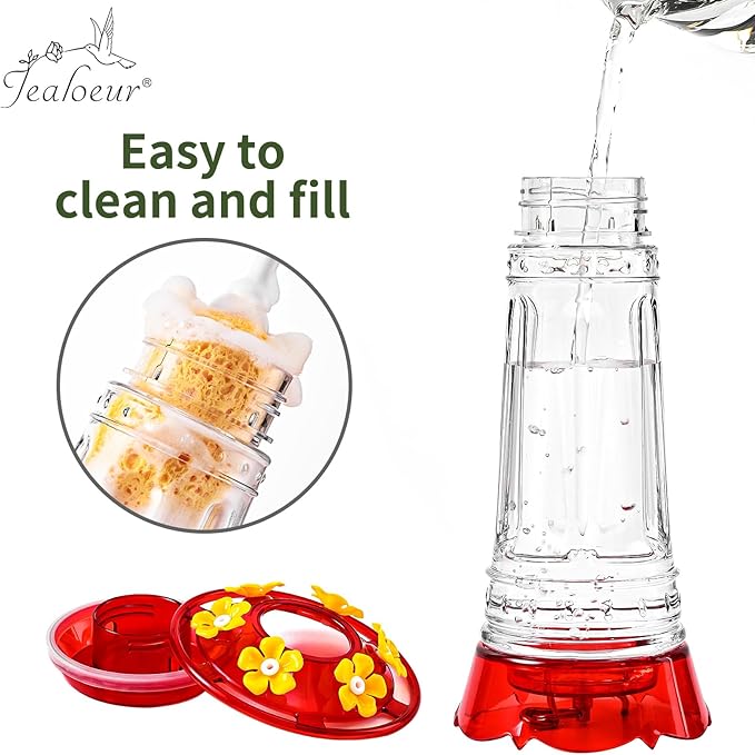 Hummingbird Feeder for Outdoors Hanging, 18 OZ Humming Birds Feeders with 6 Bee Guard Feeding Ports & Built-in Ant Moat, Easy to Clean, Durable Outdoor Garden Decor(Clear B 1 Pack)
