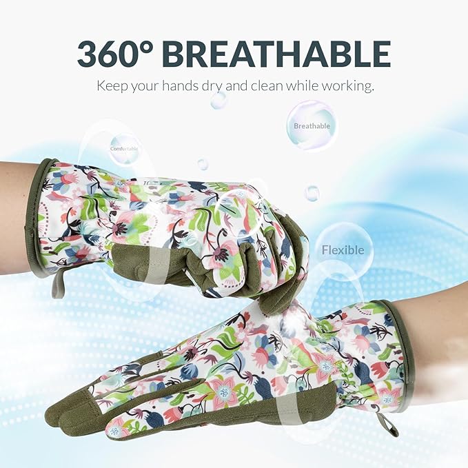 Baidast Gardening Gloves for Women, Breathable Leather Garden Gloves with Grip, Thorn Proof Work Gloves