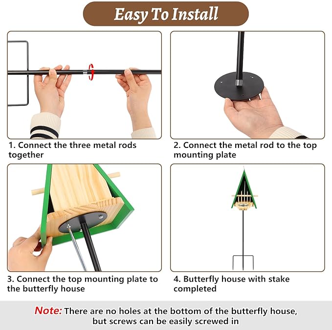 New Butterfly House and Feeder for Outside, Wooden Butterfly House with Metal Stake for Garden, Natural Butterfly Habitat with Butterfly Puddler on The Floor or Hanging on Tree Wall